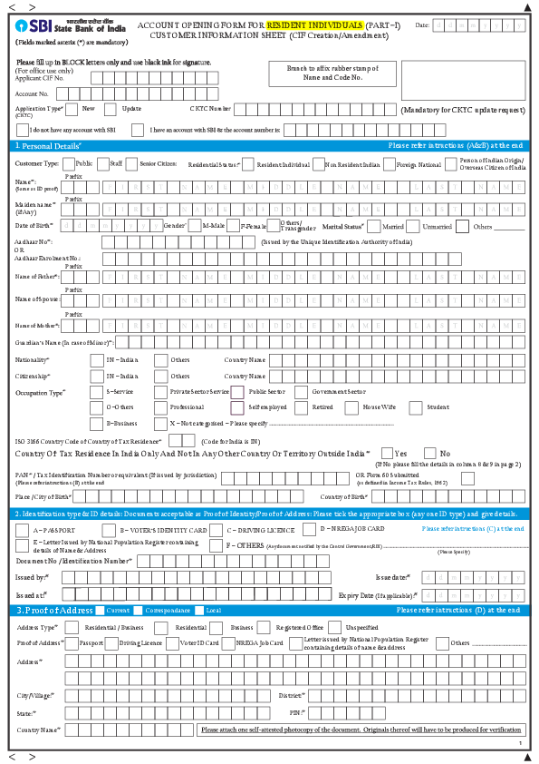 sbi account opening application form